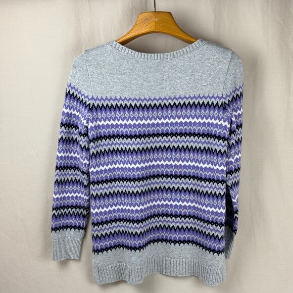 Talbots Size Small Zig Zag Fair Isle Sweater - Purple Grey Black Side Split Hem - Picture 4 of 12